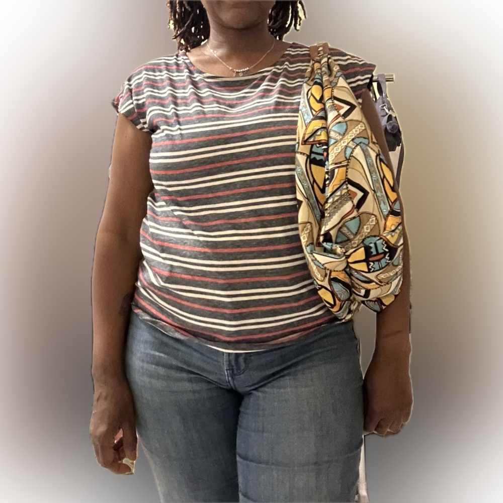 Hobo Bag with Leather Studded Handle with Zipper African Print